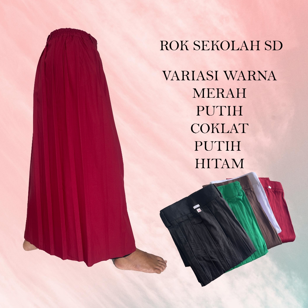 Seragam Sekolah Rok Lipit SD | Rok Plisket Panjang Merah Pramuka Hitam Putih Hijau Anak Perempuan