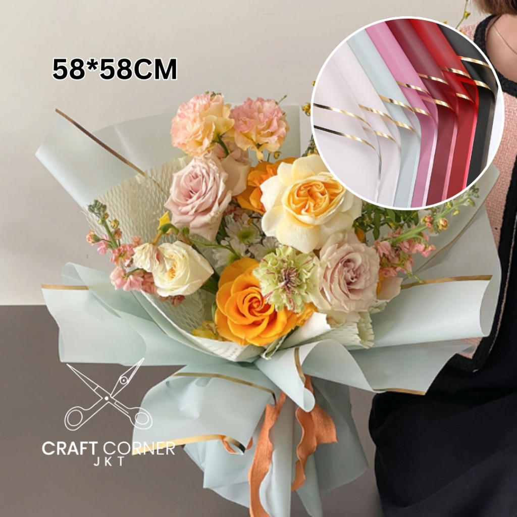 

[20LBR] Cellophane Gold List Glossy Flower Wrapping Kertas Paper Waterproof Pembungkus Bunga 58*58cm