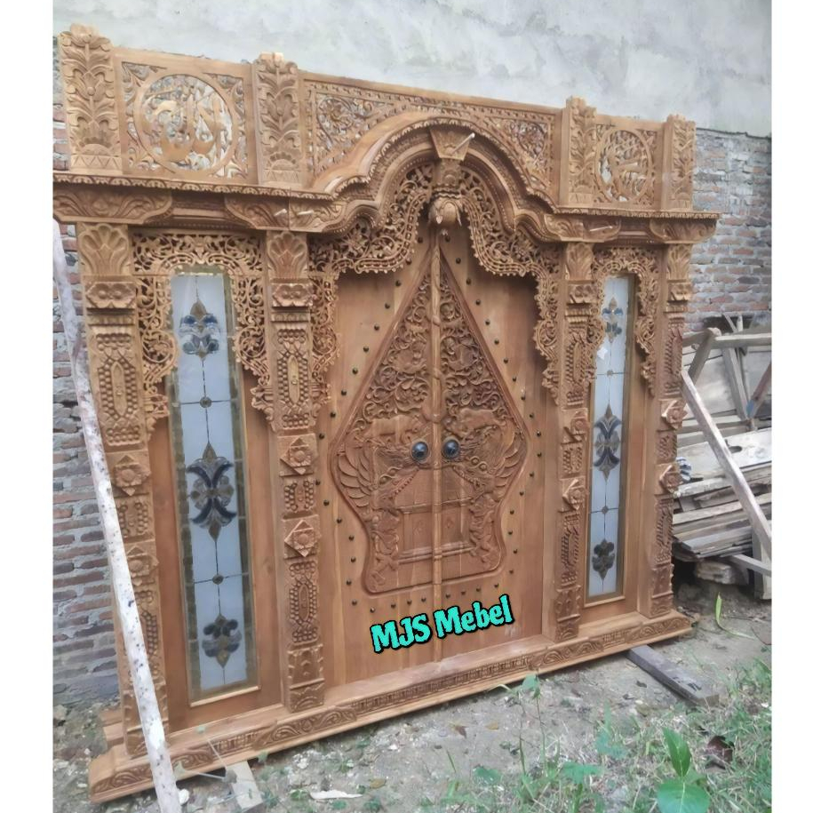 Pintu Gebyok Ukir Jepara Kayu Jati Asli model Wayang (kelir)