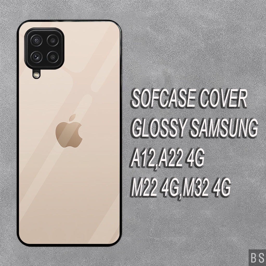 ( MK55 LOGO IPHONE )Case Glossy HD SAMSUNG A12.A22 4G/5G.M22 4G.M32 4G Kamera Protector Kesing Silik