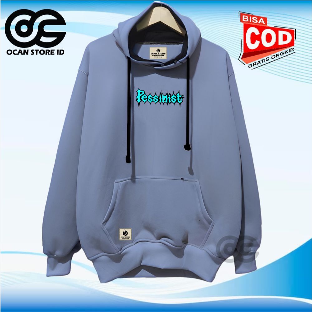 Ochan Switer Hudi Cowok Cewek Distro Sablon Pesimist Bahan Tebal Adem Hudi Unisex Ori Cewek Cowok