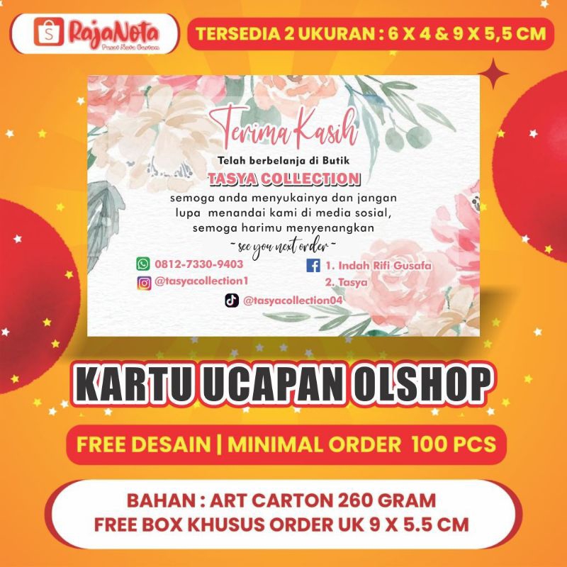 [CUSTOM] Thank You Card Thanks Card Kartu Terima Kasih Olshop Souvenir Nikah Ultah