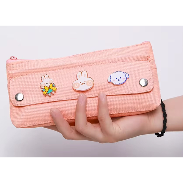 

READY COD LC Tempat Pensil Pencil Case Canvas Lucu Free Pin brooch