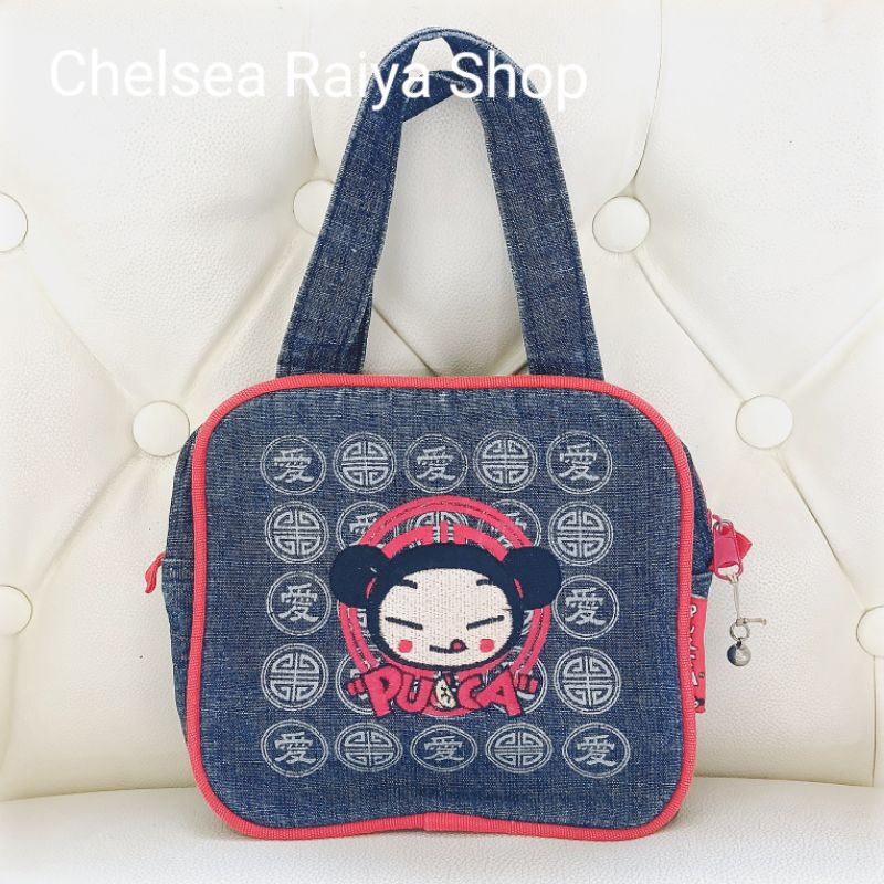 Tas Tenteng Denim Bordir Karakter Pucca 5x15x16cm