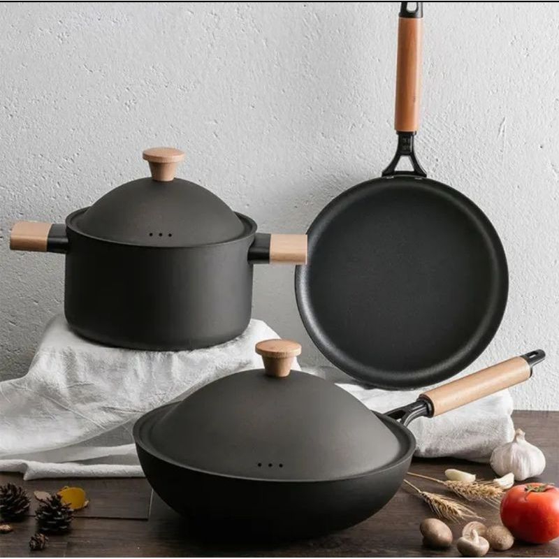Panci Besi Korea Set 3 Pcs / Korean Iron Wok Pan, Casserole, Frying Pan Cooking Set