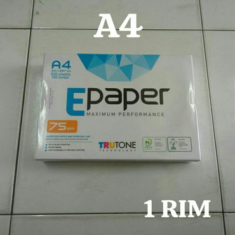 

[Rim] EPaper Kertas HVS A4 75 gsm 210 x 297 mm Fotokopi Foto Copy Print