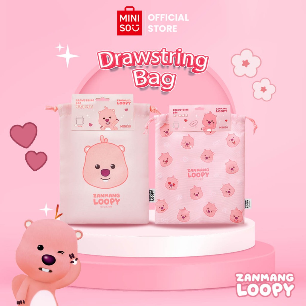 Miniso x ZANMANG Loopy Collection Drawstring Bag Fabric Kain Tas Serut Tas Kemasan Perjalanan Kapasi