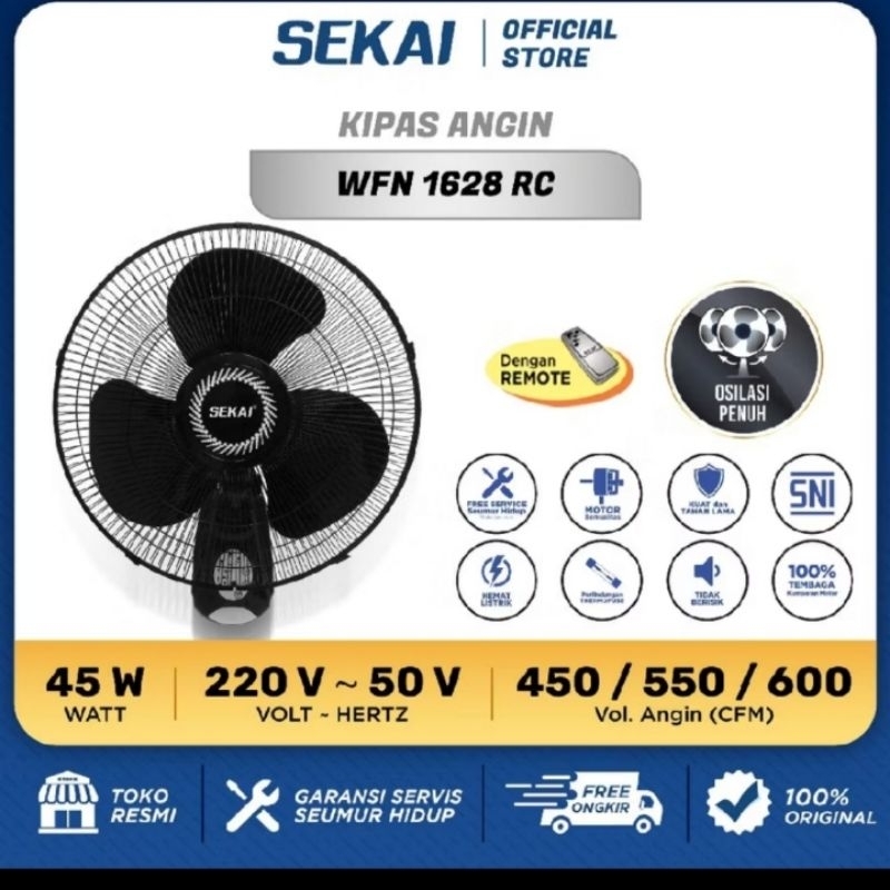 Kipas angin dinding/kipas gantung Remote Sekai 16in WFN 1628