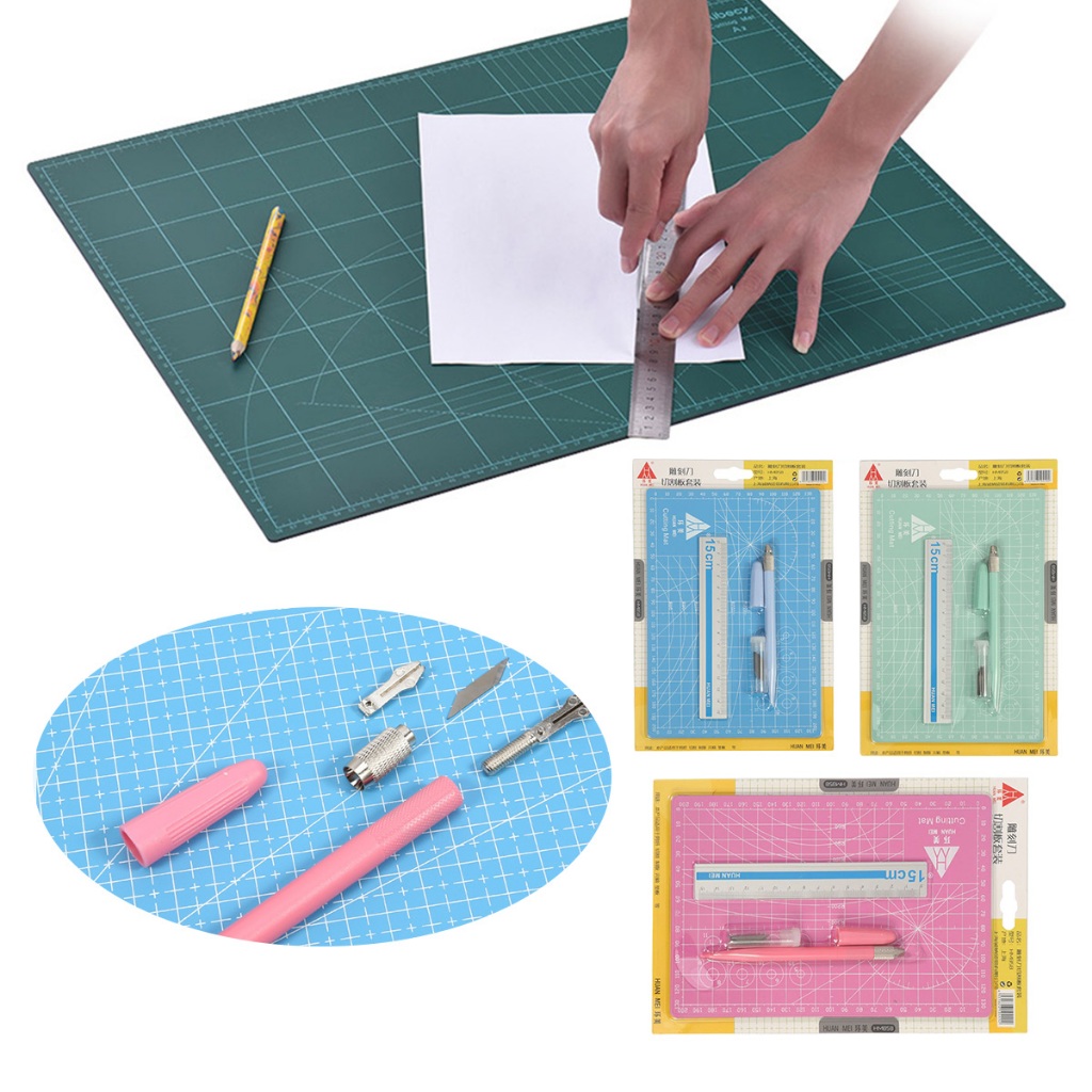 

PVC Cutting Mat Cutting Mat Penggaris Aluminium Pen Cutter Dua Sisi Alat DIY Cutting Board Lapisatebal / A5 Cutting Mat Paket abungan