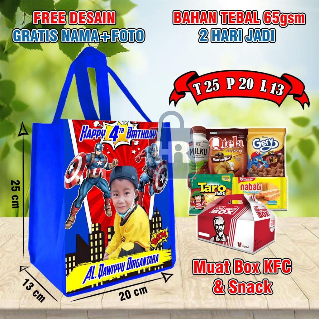 

Tas Ulang Tahun Anak Custom/Tas Ultah Nama Foto/Tas Ultah ukuran kotak KFC Potrait/Tas Ulang Tahun