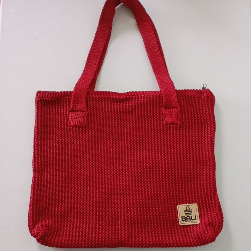 tote bag rajut bali warna merah tua / maroon jumbo