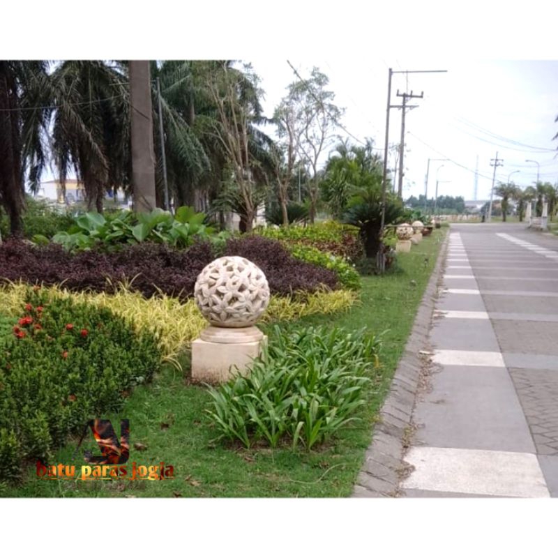 batu ukir lampion taman dan pagar dimensi lingkar