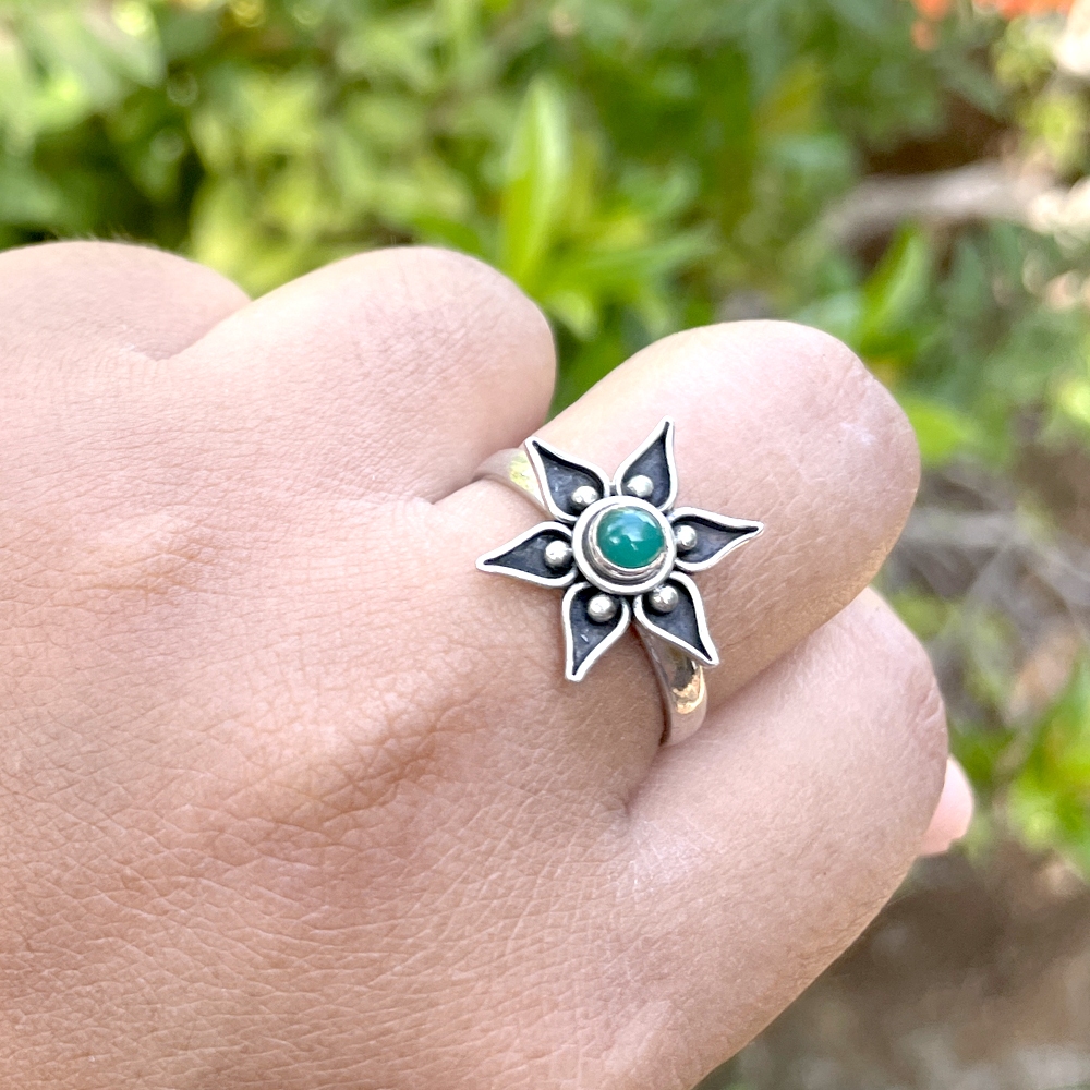 Cincin Ring Perak Silver bali 925 Bunga Etnik Antik Batu Natural Korea pria wanita custom Elegant
