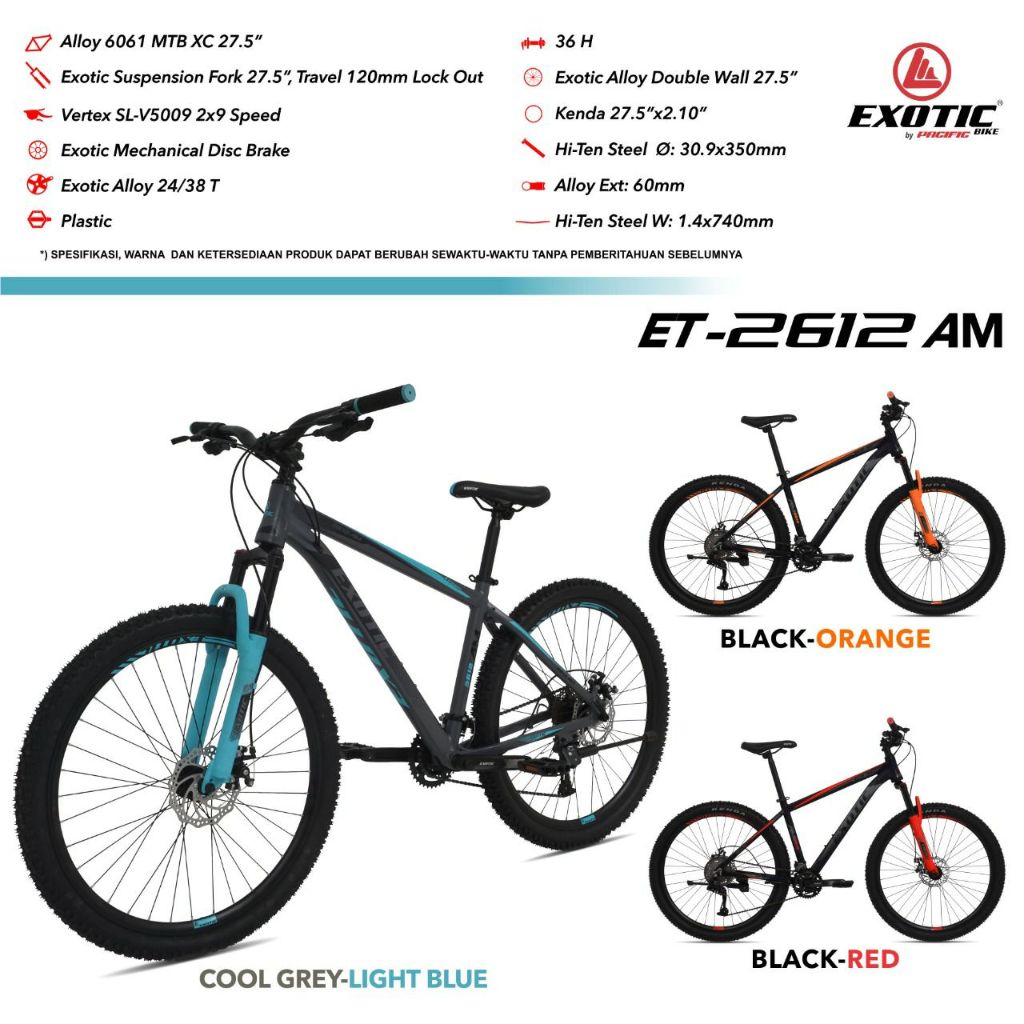 SEPEDA GUNUNG DEWASA MTB 26 / 27.5 INCH EXOTIC ET 2612 AH / ET 2618 AR BY PACIFIC PROMO CUCI GUDANG 