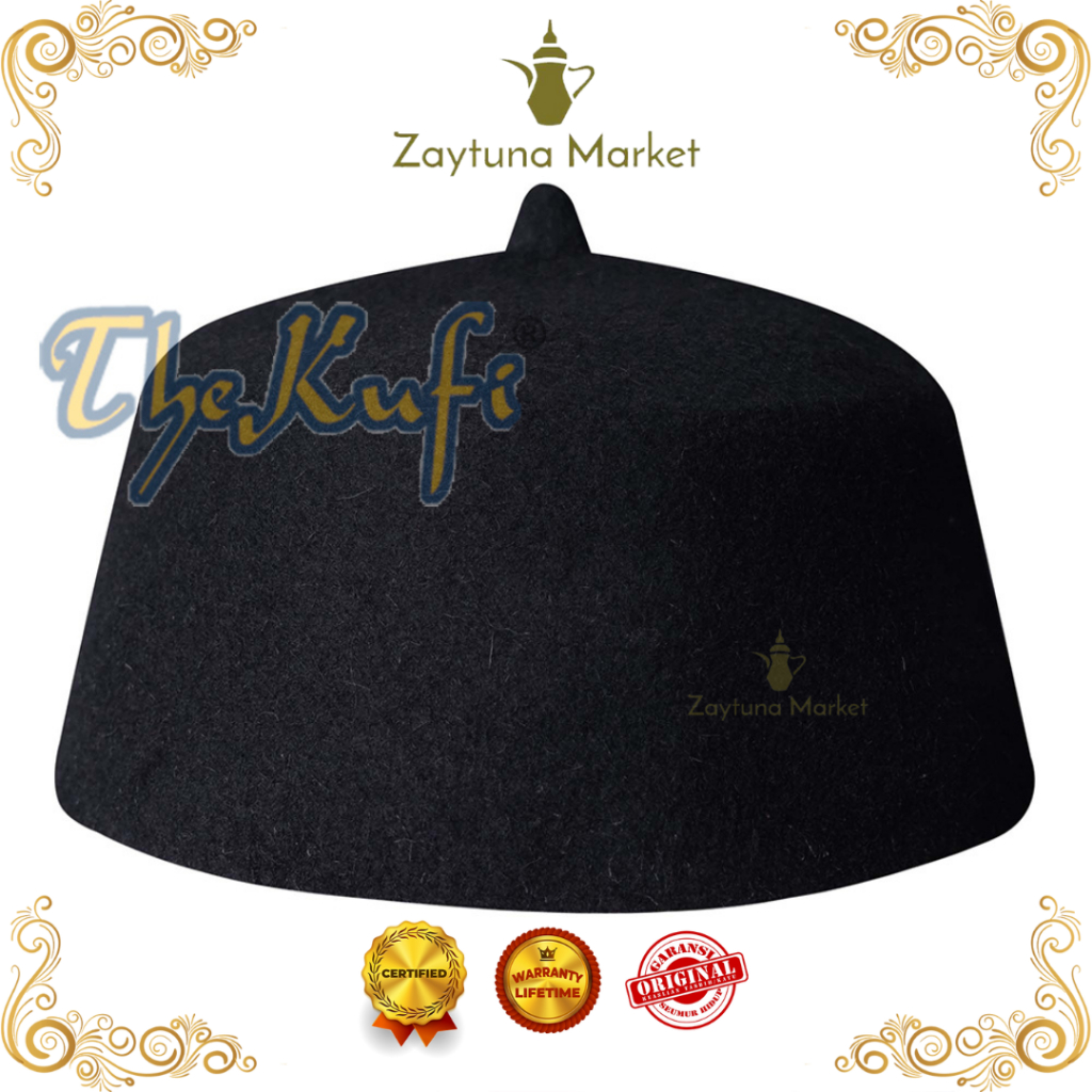 Peci Tarbus TheKufi Original Bahan Wol Domba Kopiyah Maroko Warna Hitam, Merah, Cokelat, Biru, Dll