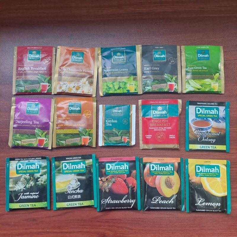 

DILMAH PREMIUM TEA BAG GREEN TEA EARL GREY ENGLISH BREAKFAST PEPPERMINT CHAMOMILE JASMINE CEYLON OOLONG SENCHA STRAWBERRY PEACH LEMON TEH SACHET