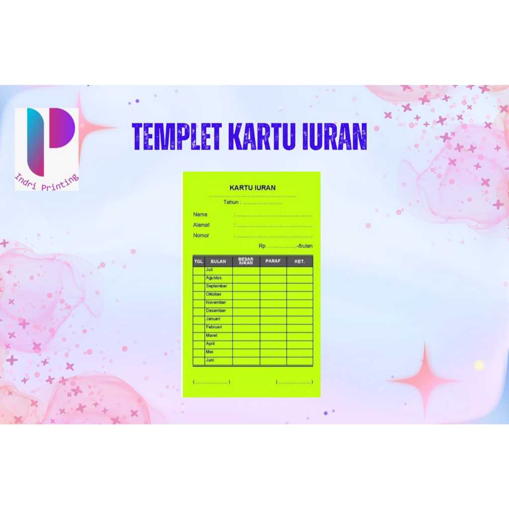 

Cetak kartu Iuran Bulanan custom