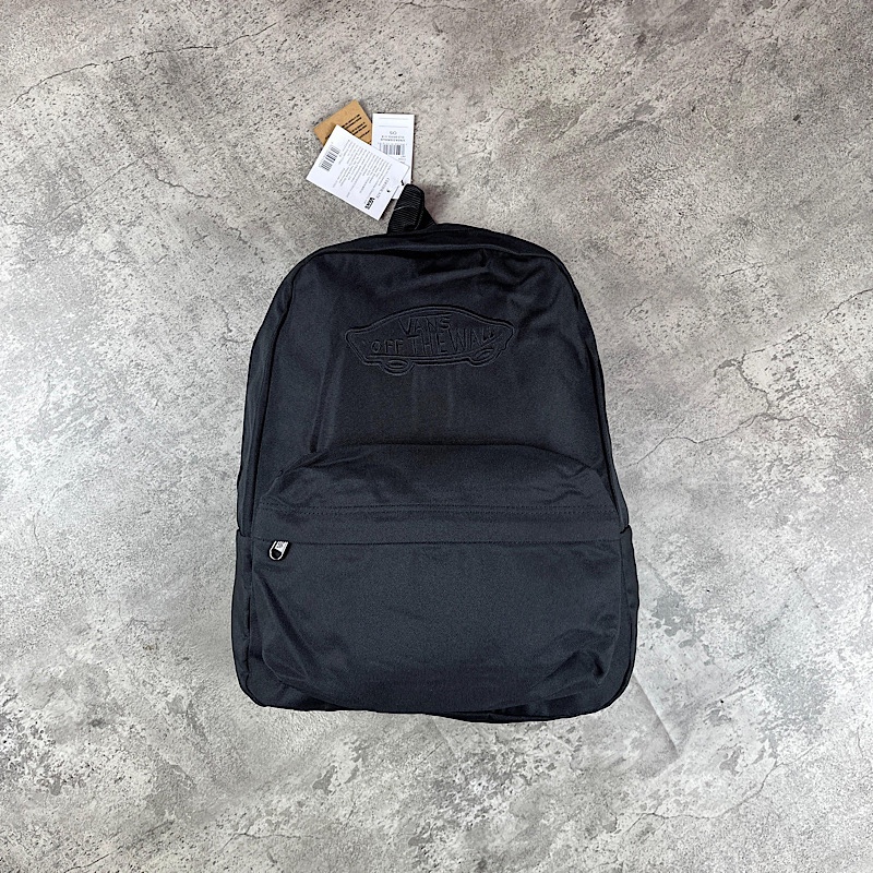 Backpack Vans Realm Logo All Black Original Tas Ransel Pria Tas Ransel Wanita Tas Sekolah