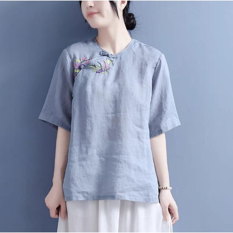 baju blouse bahan katun linen motif bordir