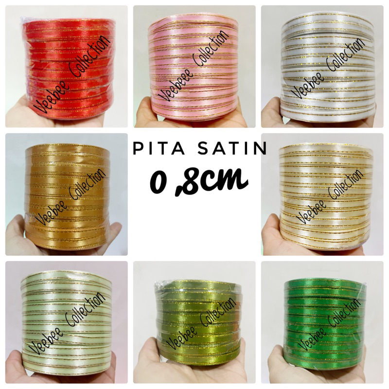 

Pita Roll Satin lis emas 0,8cm Slop isi 10roll/ pita satin/ pita hampers