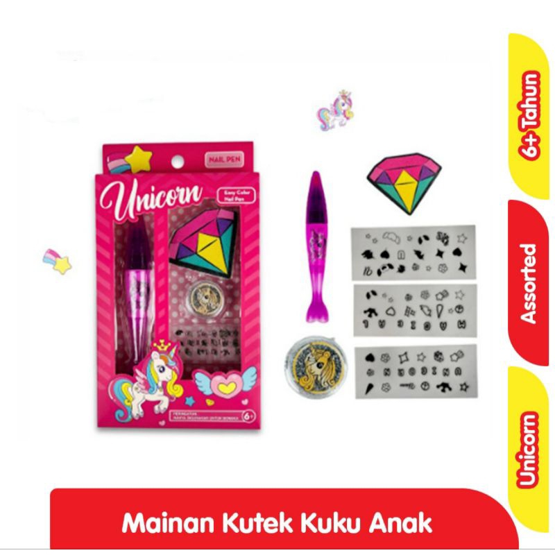 Unicorn Nail Pen Mainan Kutek Kuku Anak Assorted