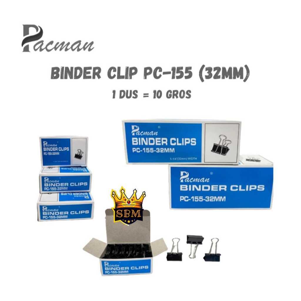 

1 PACK ISI 12 PC ~ SBM ~ PC-155 ( 32 mm ) BINDER CLIP PACMAN