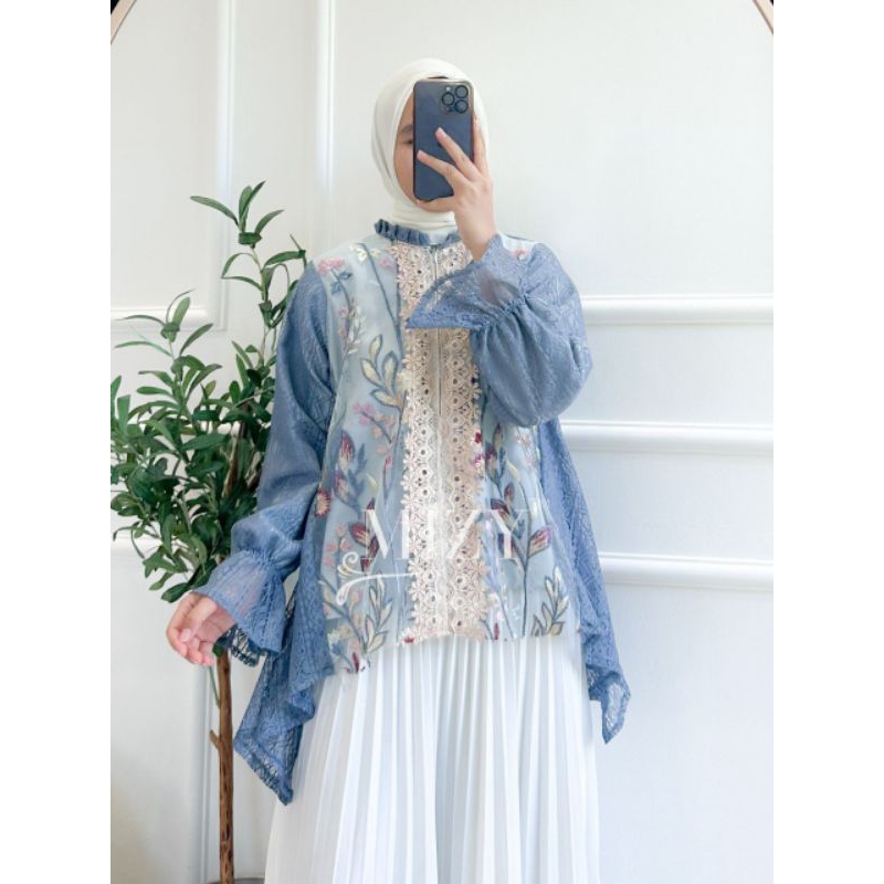 JOVCA TOP BROKAT Atasan Blouse Blus Wanita Baju OOTD Acara Pesta Kondangan Kekinian Terbaru Dresscod