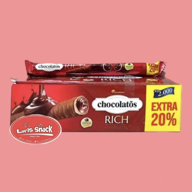 

Chocolatos Rich Coated Wafer Roll Coklat Garuda Food (isi 12 pcs)