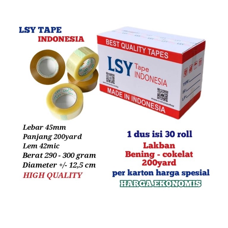 

lakban bening cokelat termurah LSY TAPE 1 dus isi 3 roll 2yard CHO KODE J3D3