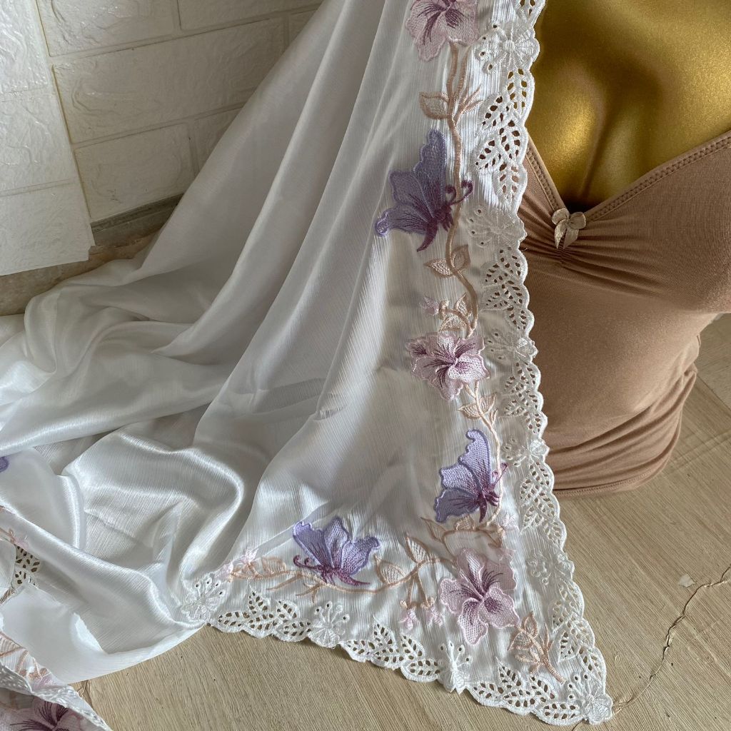 Kain kebaya bordir silk cardensia motif bunga | kain bordir kebaya Bali + kain bahan kebaya