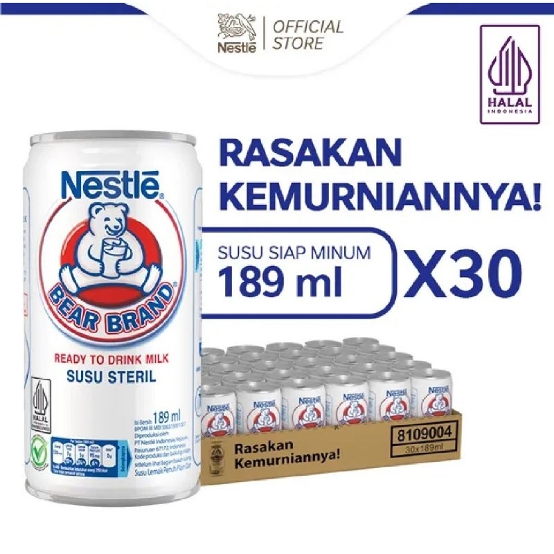 

1 Karton NESTLE BEAR BRAND Susu Sapi Steril Siap Minum 189ml 30 pcs