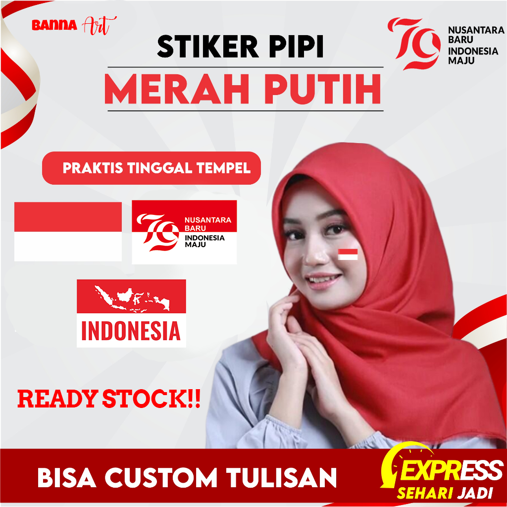 

STIKER PIPI BENDERA MERAH PUTIH SIZE 4x,2,5 cm MERAH PUTIH/ KARNAVAL KEMERDEKAAN AGUSTUS MERDEKA