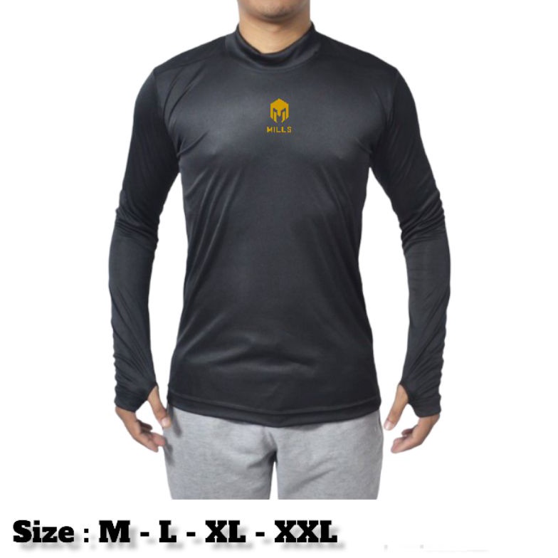 KODE Y49S manset Baju Mills Apparel Baselayer Thumbole Mills Hitam Gold manset Jersey