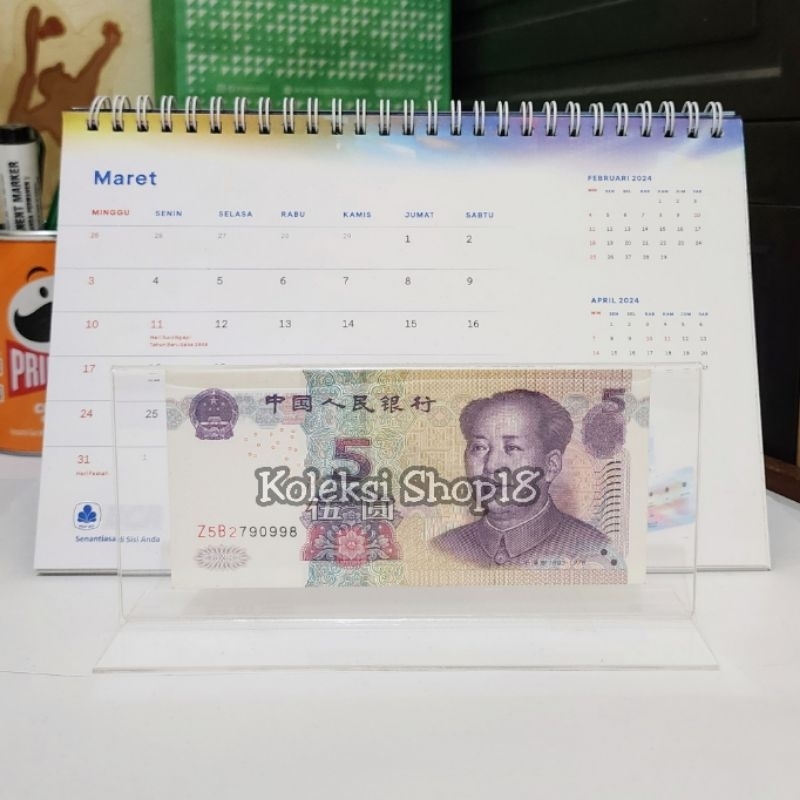 Koleksi Bingkai Akrilik Hiasan Pajangan Uang China 5 Yuan