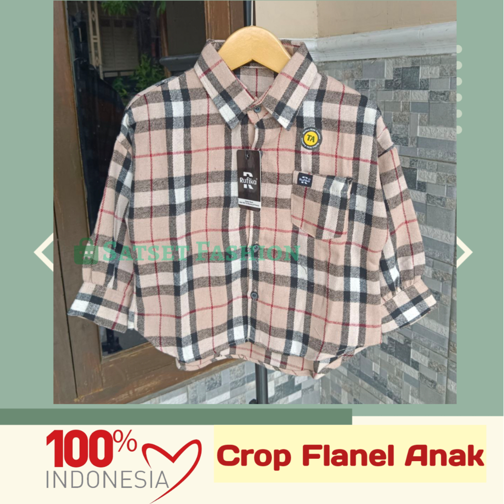 SF051 Atasan Kemeja Crop Top Flanel Anak Perempuan Baju Kemeja Anak Flanel Lengan Balon 2-8 Tahun