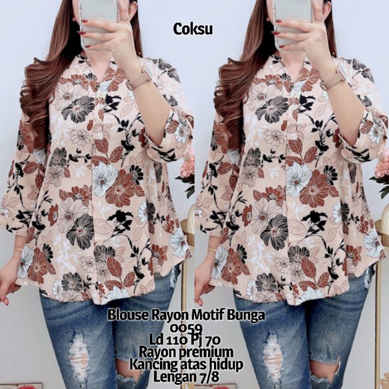 (S) Atasan 0059 Blouse Rayon Motif Bunga Premium - GF
