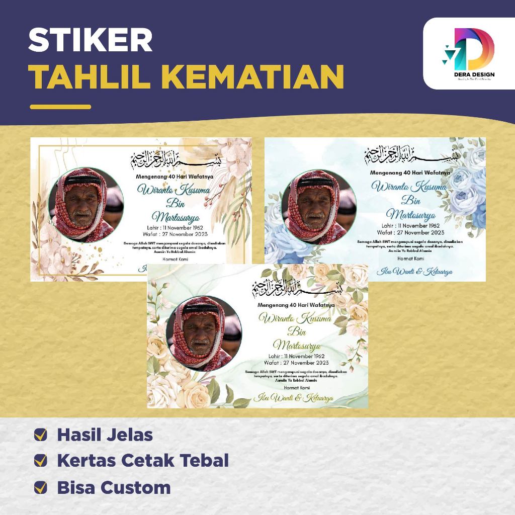 Stiker tahlilan kematian/stiker tahlil/40hari/satu tahunan Isi 15-50 Pcs