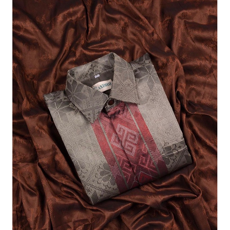 kemeja pria lengan panjang formal batik songket premium abu silver