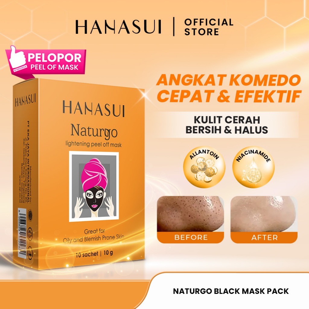 Hanasui Naturgo Black Peel Off Mask - Box Masker Hitam Angkat Komedo & Sel Kulit Mati Bersih, Halus 
