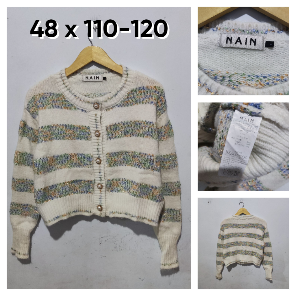 Cardigan Tebal NAIN Putih Size L Wanita Atasan Cewek Rajut Knit BC785