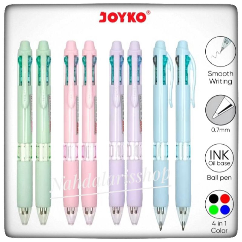 

(DAPAT 1 PCS ) BOLPEN JOYKO QUACO 4 WARNA BP-348 / Pulpen Bolpoin Joyko Quaco Cetek 4 WARNA BP-348