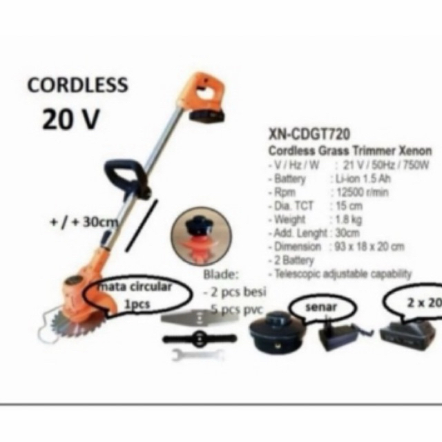 MESIN POTONG RUMPUT 18V XENON CDGT 720 BATERAI GRASS TRIMMER CORDLESS