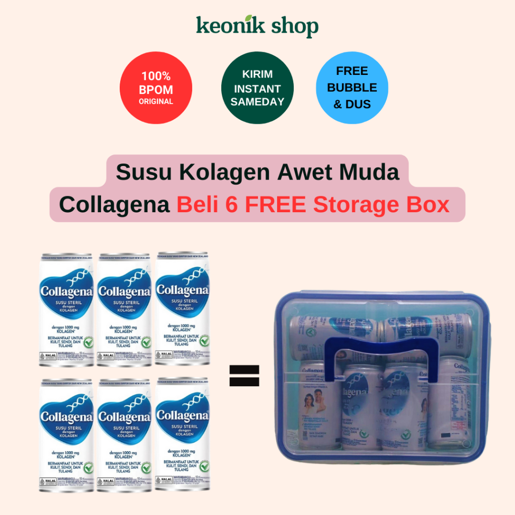 

Keonik Shop | COLLAGENA Susu Steril Kolagen 189ml FREE Container BOX (6 kaleng+CONTAINER BOX)