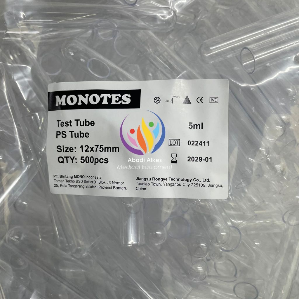 TABUNG REAKSI PLASTIK / TEST TUBE / PS TUBE 5 ml ISI 500 pcs 12 x 75 / 13 x 75| MONO TES