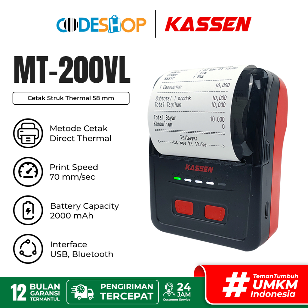 Printer Thermal KASSEN MT-200VL Bluetooth + USB