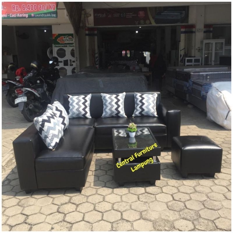 Sofa L Sudut Oscar Hitam Minimalis