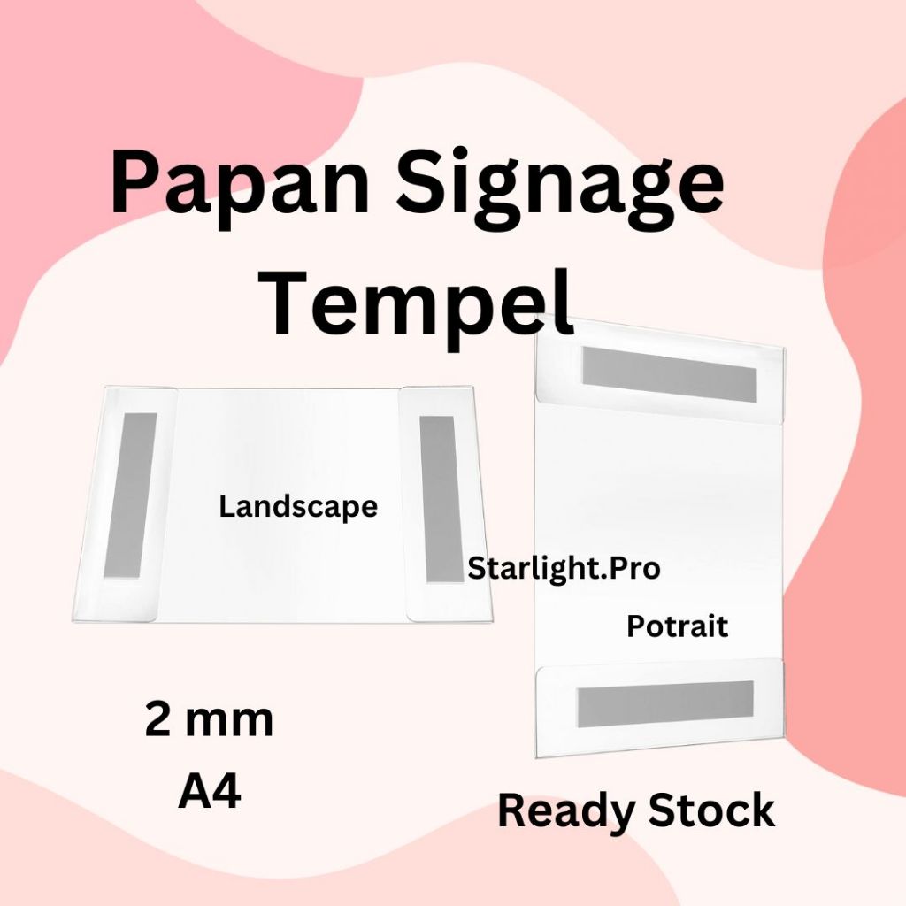 Papan Signage Acrylic Tempel | A4 & A3 Akrilik Clear/Bening