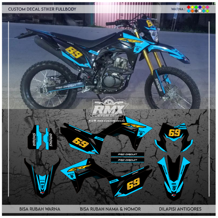 DECAL CRF 150 L FULLBODY (002) DEKAL STIKER CRF 150L HITAM IJO STABILO, MERAH, KUNING, HIJAU, BIRU T