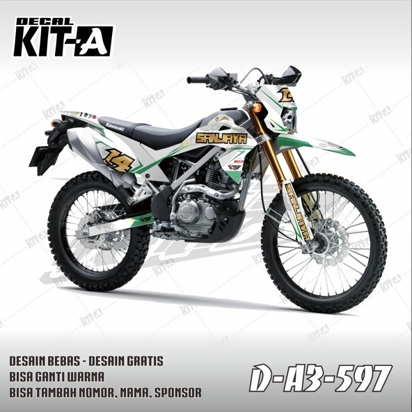 Stiker KLX BF 150 decal setiker KLX BF stiker motor MOTIF PUTIH LIS HIJAU D-A3-597