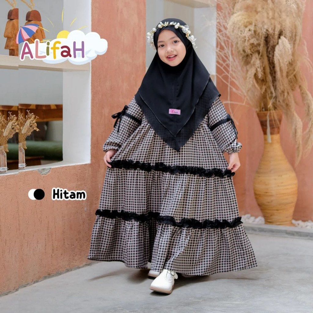 BAJU SET GAMIS ANAK 3-6 TAHUN - ALIFAH SET KIDS - BAJU GAMIS MOTIF KOTAK + KERUDUNG